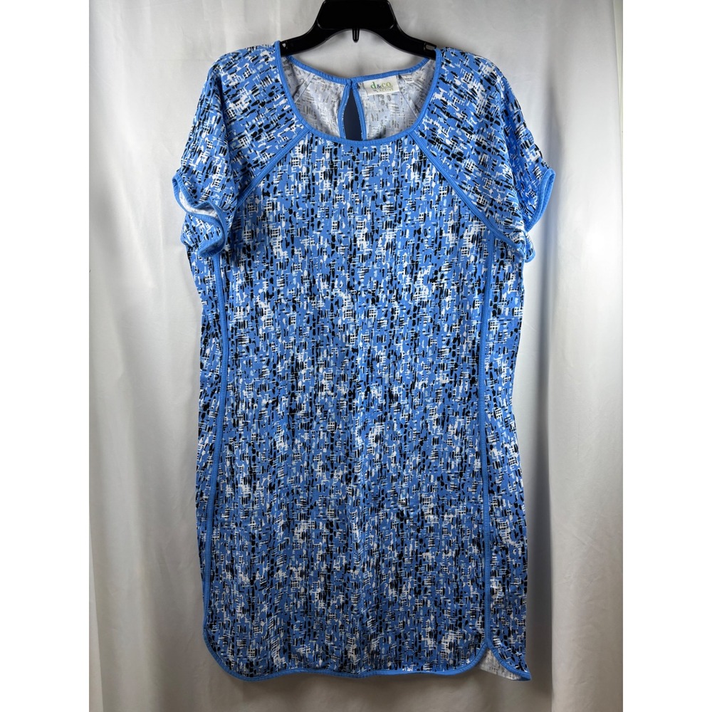 Denim &‎ Co Active Womens Blue Abstract Geometric Short Sleeve T-Shirt Dress L